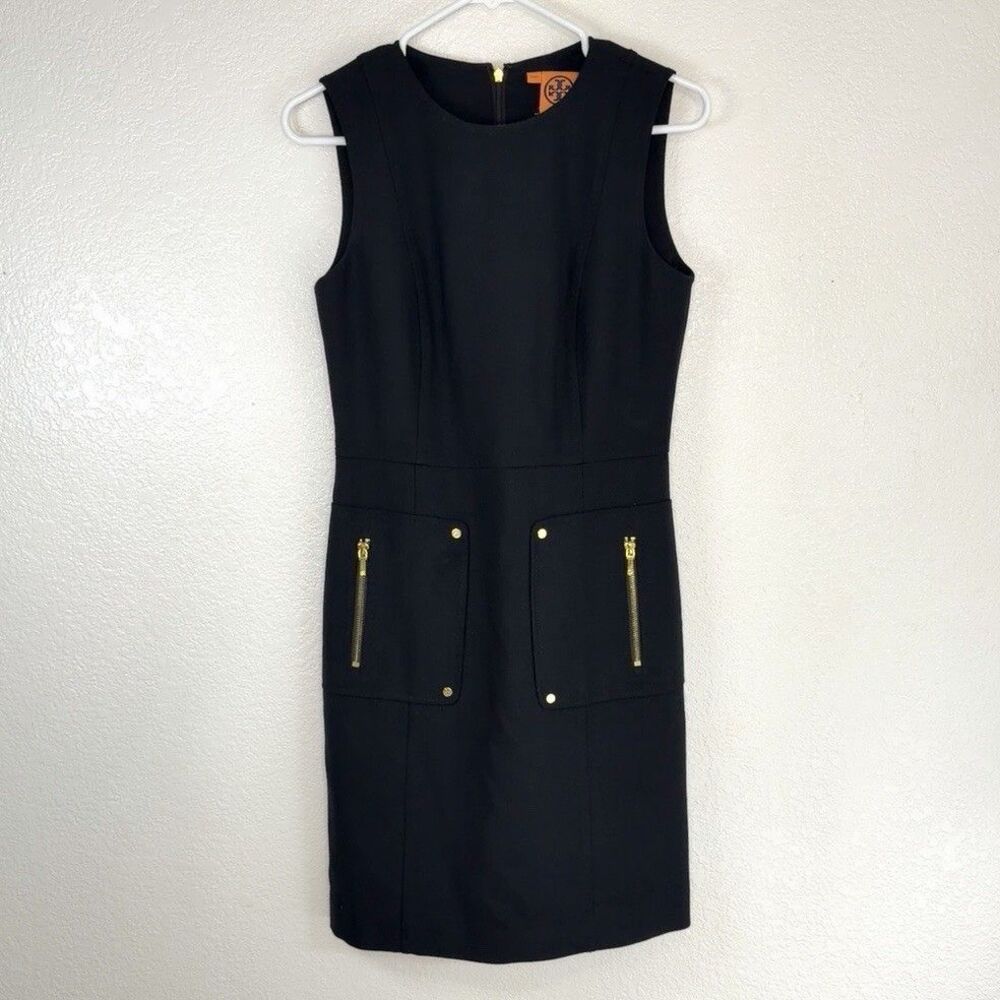 Tory Burch Black Petra Dress Sz 2 Wool Blend Sheath Knee Length Old Money Luxury